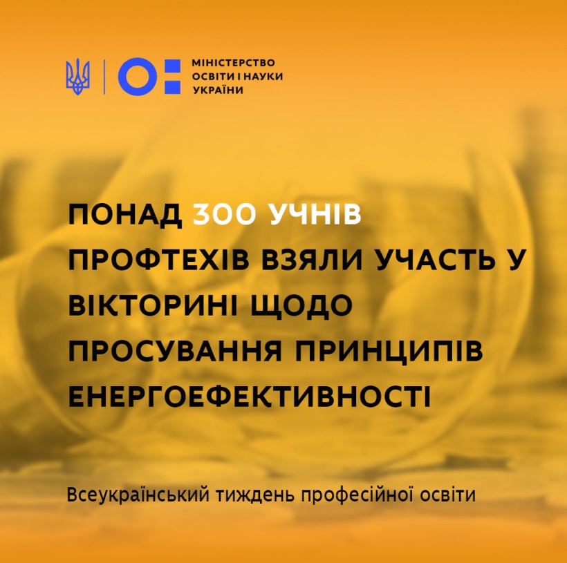 Понад 300 учнів закладів професійної освіти взяли участь у національній вікторині щодо просування принципів енергоефективності