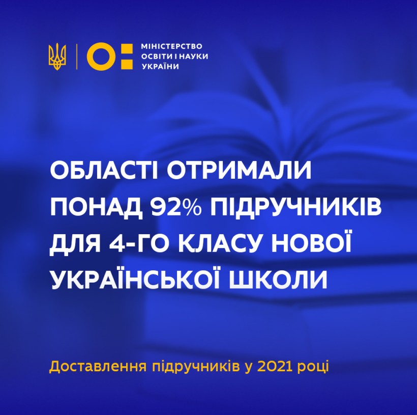 Області отримали понад 92% підручників для 4-го класу Нової української школи