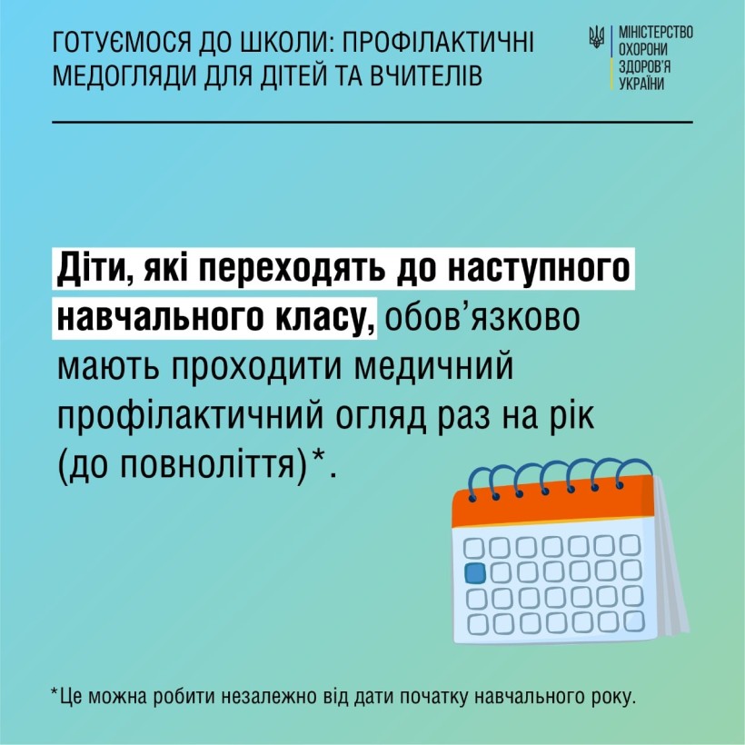 Які профілактичні медогляди мають пройти діти та вчителі перед початком навчального року