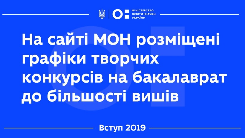 Вступ 2019: на сайті МОН розміщені графіки творчих конкурсів на бакалаврат до більшості вишів