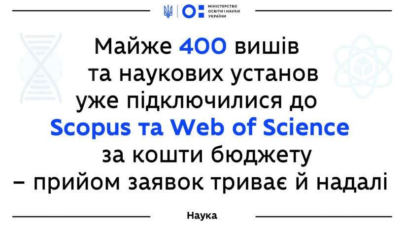 Майже 400 вишів та наукових установ уже підключилися до Scopus та Web of Science за кошти бюджету – прийом заявок триває й надалі