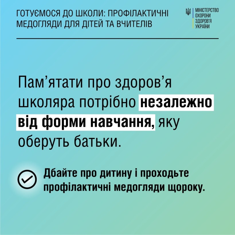 Які профілактичні медогляди мають пройти діти та вчителі перед початком навчального року