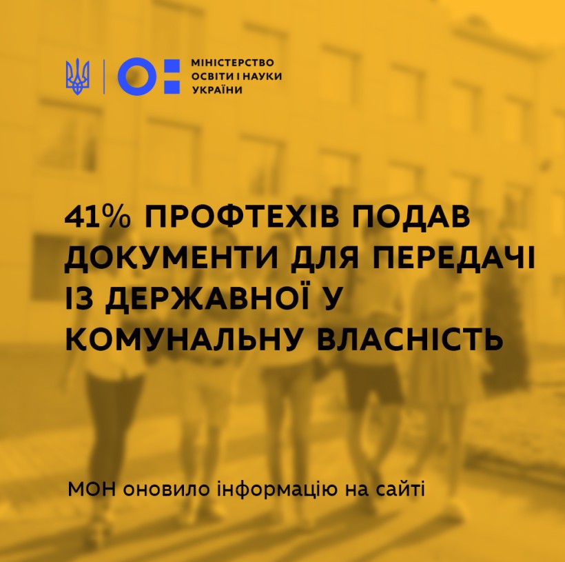 41% профтехів подав документи для передачі з державної у комунальну власність – МОН оновило інформацію на сайті