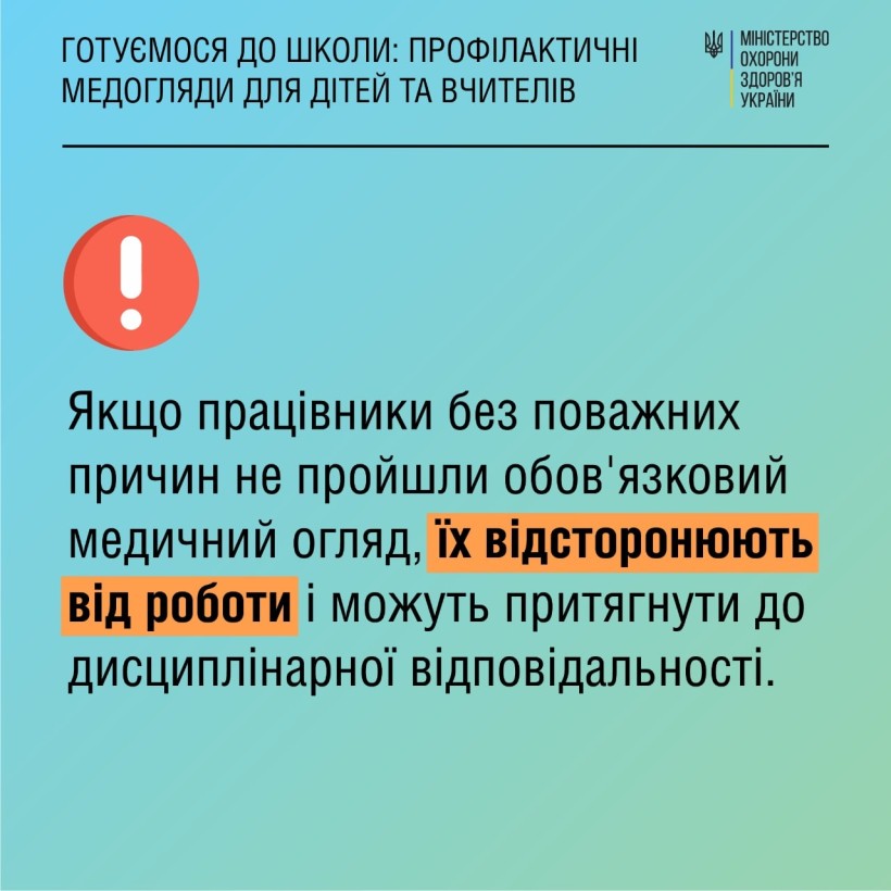 Які профілактичні медогляди мають пройти діти та вчителі перед початком навчального року