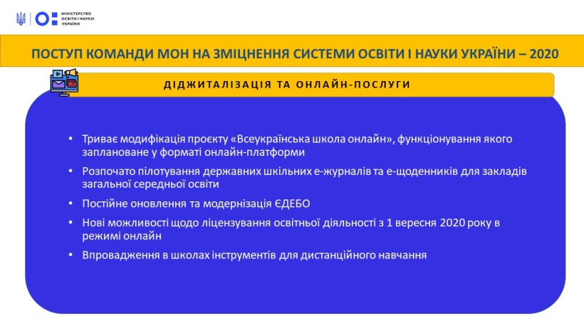 Поступ команди МОН на зміцнення системи освіти і науки України: діджиталізація та онлайн-послуги