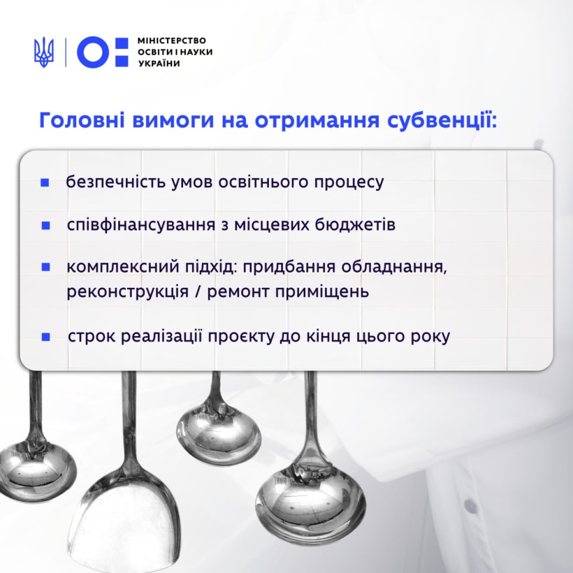Оновлено порядок надання субвенції на модернізацію їдалень і харчоблоків у школах