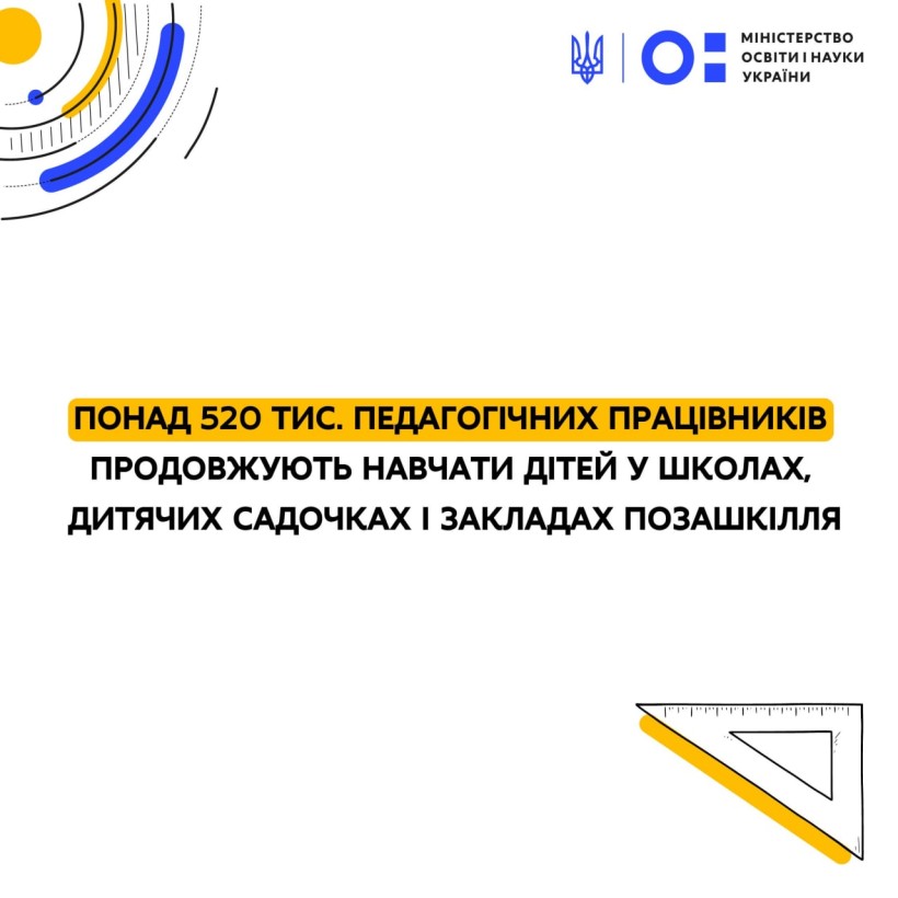 Понад 520 тис. педпрацівників продовжують навчати дітей у школах, дитячих садочках і закладах позашкілля, – Міністр освіти і науки