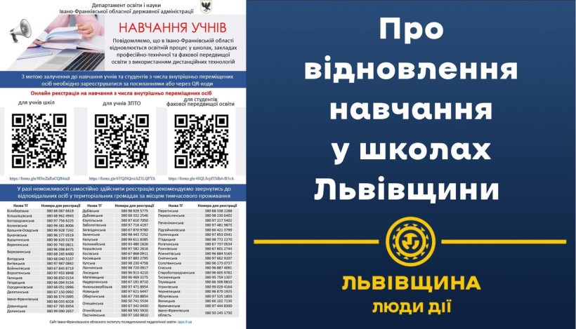 На Івано-Франківщині та Львівщині відновлюють освітній процес і відкрито реєстрацію на навчання учнів із числа внутрішньо переміщених осіб