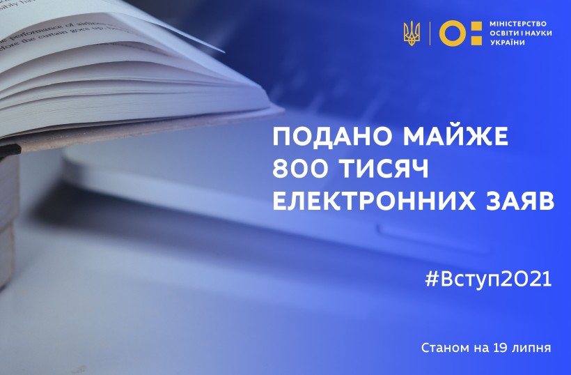 Вступ-2021: подано майже 800 тисяч електронних заяв (уточнена інформація)