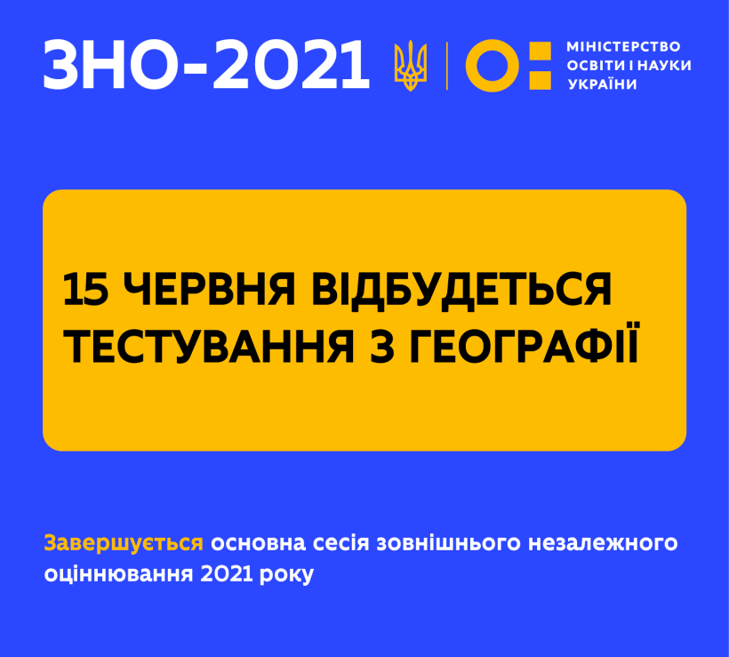 15 червня тестуванням з географії завершиться основна сесія ЗНО-2021
