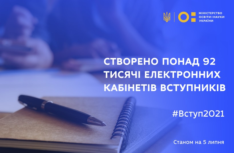 За перші дні вступної кампанії створено понад 92 тисячі електронних кабінетів