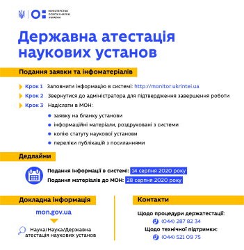 Триває прийом документів на держатестацію наукових установ: в електронній формі їх треба подати до 14 серпня, а в паперовій – до 28-го