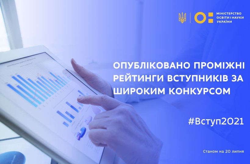 Вступ-2021: Опубліковано проміжні рейтинги вступників за широким конкурсом