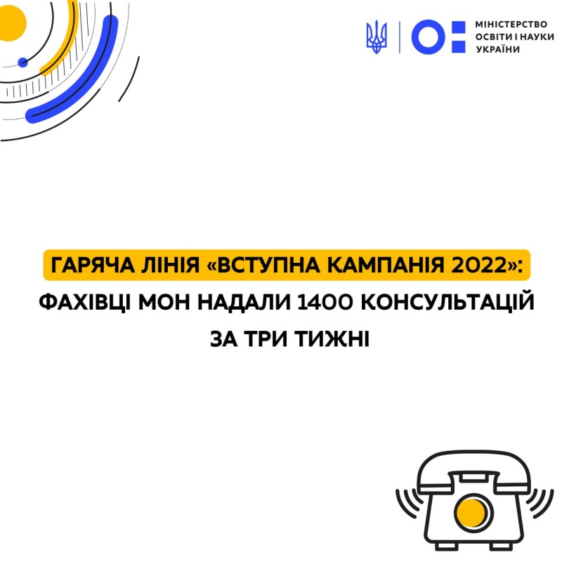Гаряча лінія «Вступна кампанія 2022»: фахівці МОН надали 1400 консультацій за три тижні