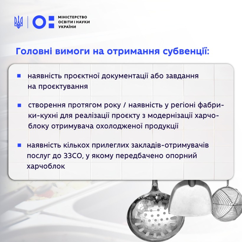 Оновлено порядок надання субвенції на модернізацію їдалень і харчоблоків у школах