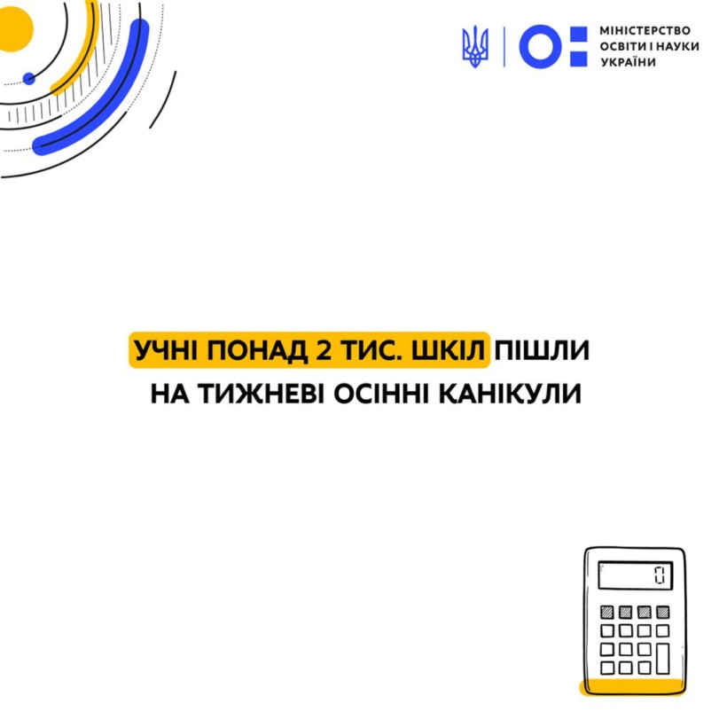 Учні понад 2 тис. шкіл пішли на тижневі осінні канікули