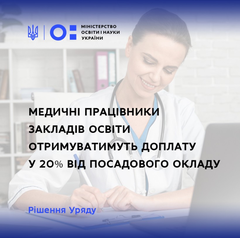 Уряд запровадив медичним працівникам закладів освіти доплату у 20% від посадового окладу, – Сергій Шкарлет