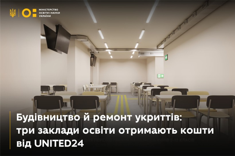 Будівництво й ремонт укриттів: три заклади освіти отримають кошти від UNITED24
