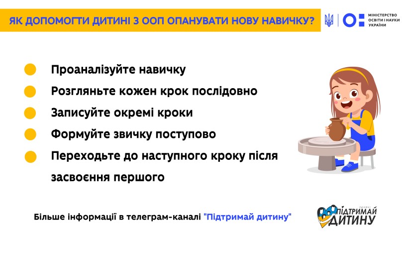 Поради команди «Підтримай дитину»: як допомогти дітям з ООП опанувати нову навичку
