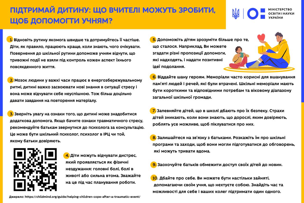 Підтримка дітей: поради для вчителів | Міністерство освіти і науки України